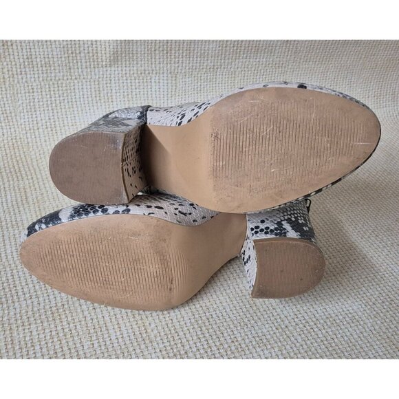 Madden Girl Women Ankle Boots Block Heel Snake Skin Print Zips 7M Cream Gray - Picture 10 of 12